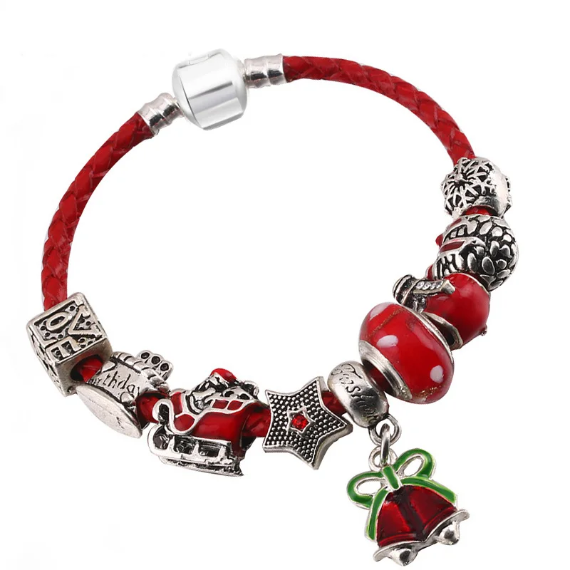 Женские браслеты шармы с рождественской елкой кожаные цепочки подарок для детей