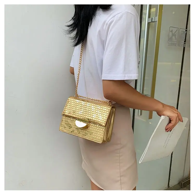 PU Leather Crossbody Bags for Women Designer Chain Shoulder Messenger Bag Gold Silver Luxury Handbags Women Bags