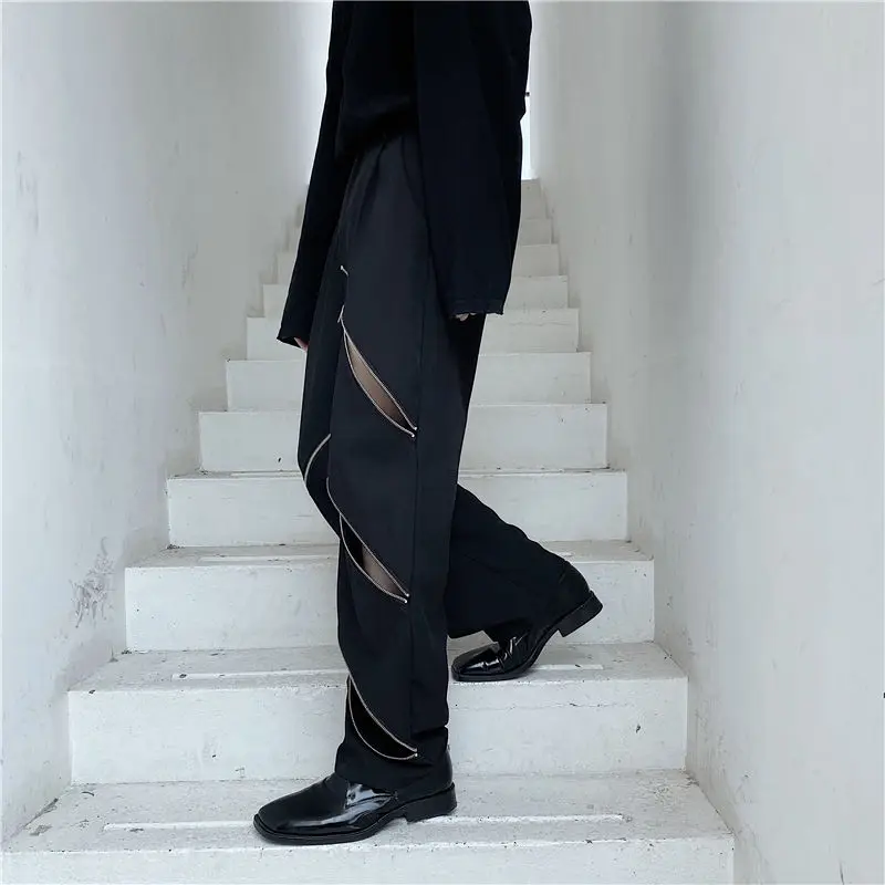 

Zipper Floor Pants Men's Korean Fashion Loose Solid Color Casual Pants Men Harajuku Streetwear Hip-hop Wide-leg Pants Men