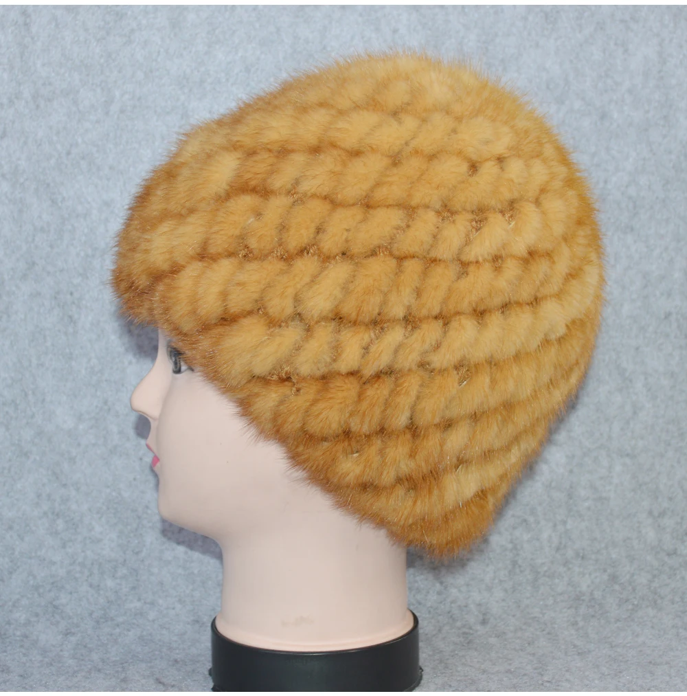 Cotton Lining Winter Lovely Real Mink Fur Hat Women Good Elastic Knitted Real Natural Mink Fur Beanies Caps Real Mink Fur Cap