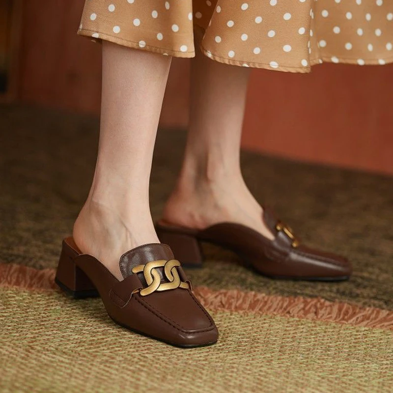 

Retro Baotou Sandals Summer New Women's Semi Lazy Slippers Leisure Simple Large Women's Slippers Fashion