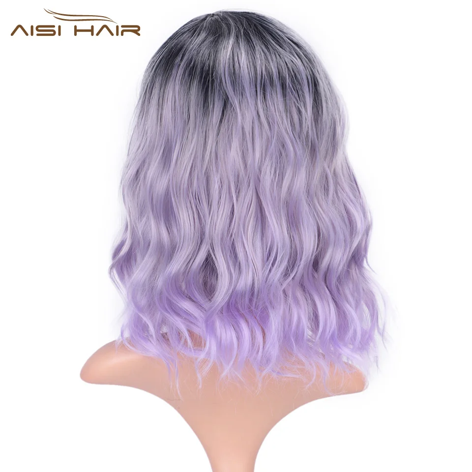 I's a wig 14 ''Ombre Фиолетовый синтетические парики для черных/белых женщин короткая волна воды розовый/Блонд/серый волос можно косплей боб парик