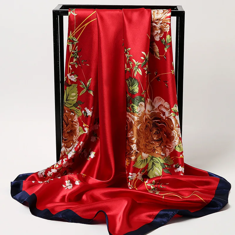 

Spring And Autumn New Style Luxury Bag Muffle Gifts Abroad Chinese Style 90*90Cm Large Square Scarf Silk Scarf Shawl Bufanda