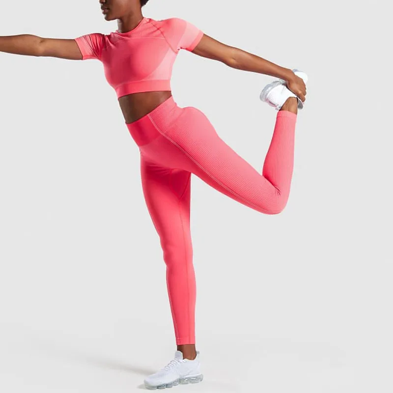

2pcs ultra seamless yoga set for women workout gym crop top high waist seamless leggings fitness gym clothing sports suit