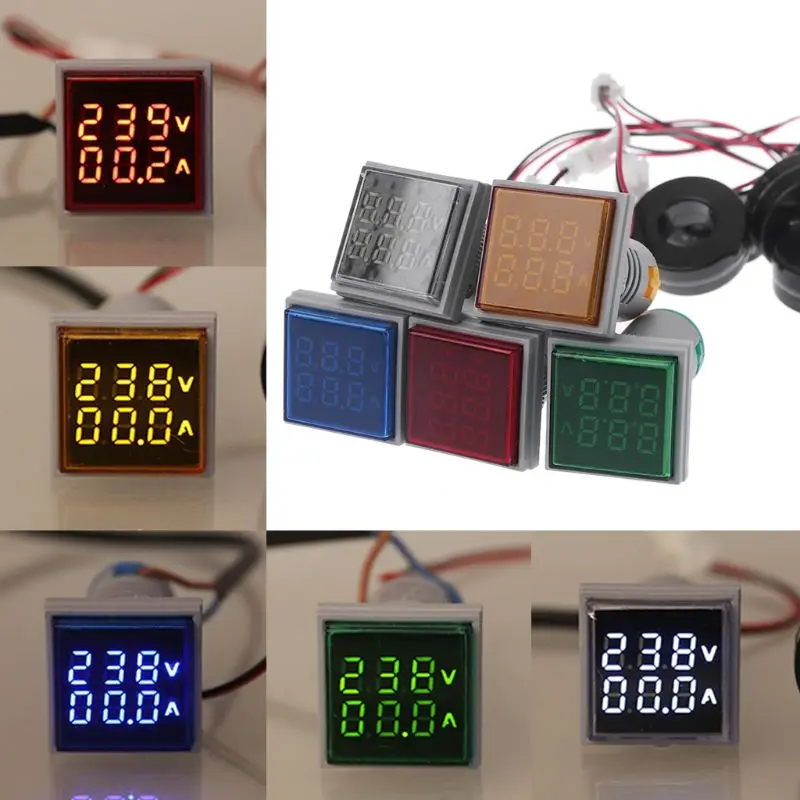 

Square LED Digital Voltmeter Ammeter 22mm Signal Lights Volt Voltage Ampere Current Meter Indicator Tester Measuring AC 60-500V