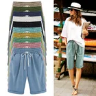 Брюки-Капри женские однотонные с завышенной талией, Пляжные штаны, повседневные свободные шорты, размера плюс, черный цвет, весна-лето