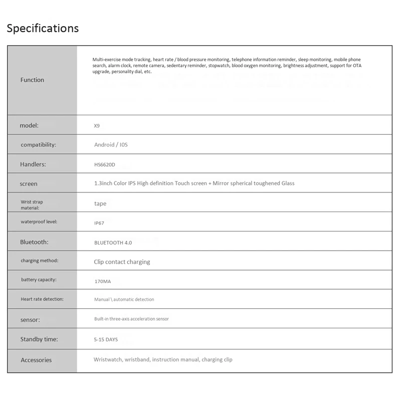 X9 цветной Sn Смарт-часы монитор сердечного ритма кровяного давления