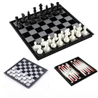 Шахматы, шашки и нарды 3 в 1, набор пластиковых шахмат шахматы для путешествий, магнитные шахматные фигуры, складная шахматная доска
