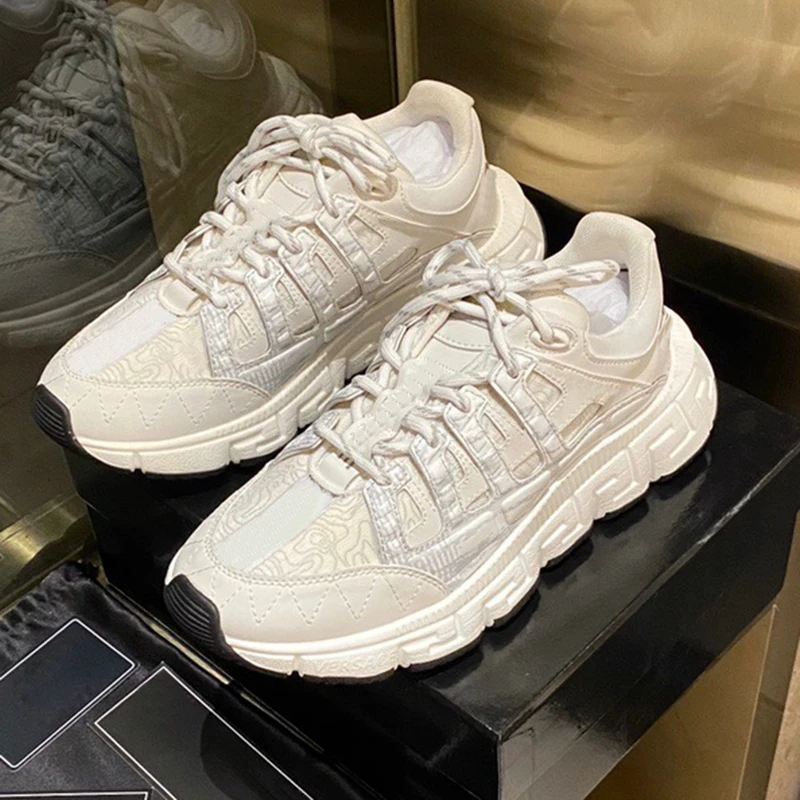 

2021 Spring Summer New Women's Sneakers Top Designer Brand Fashion Luxury High Quality Leather Casual Shoes Lace-Up Flats Unisex