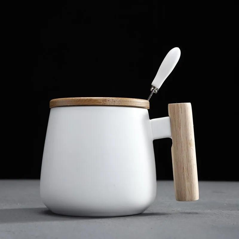 

Простая пара чашек для воды, керамическая кружка с крышкой, деревянная ручка, чашка для кофе, молока, чая, кружки с ложкой