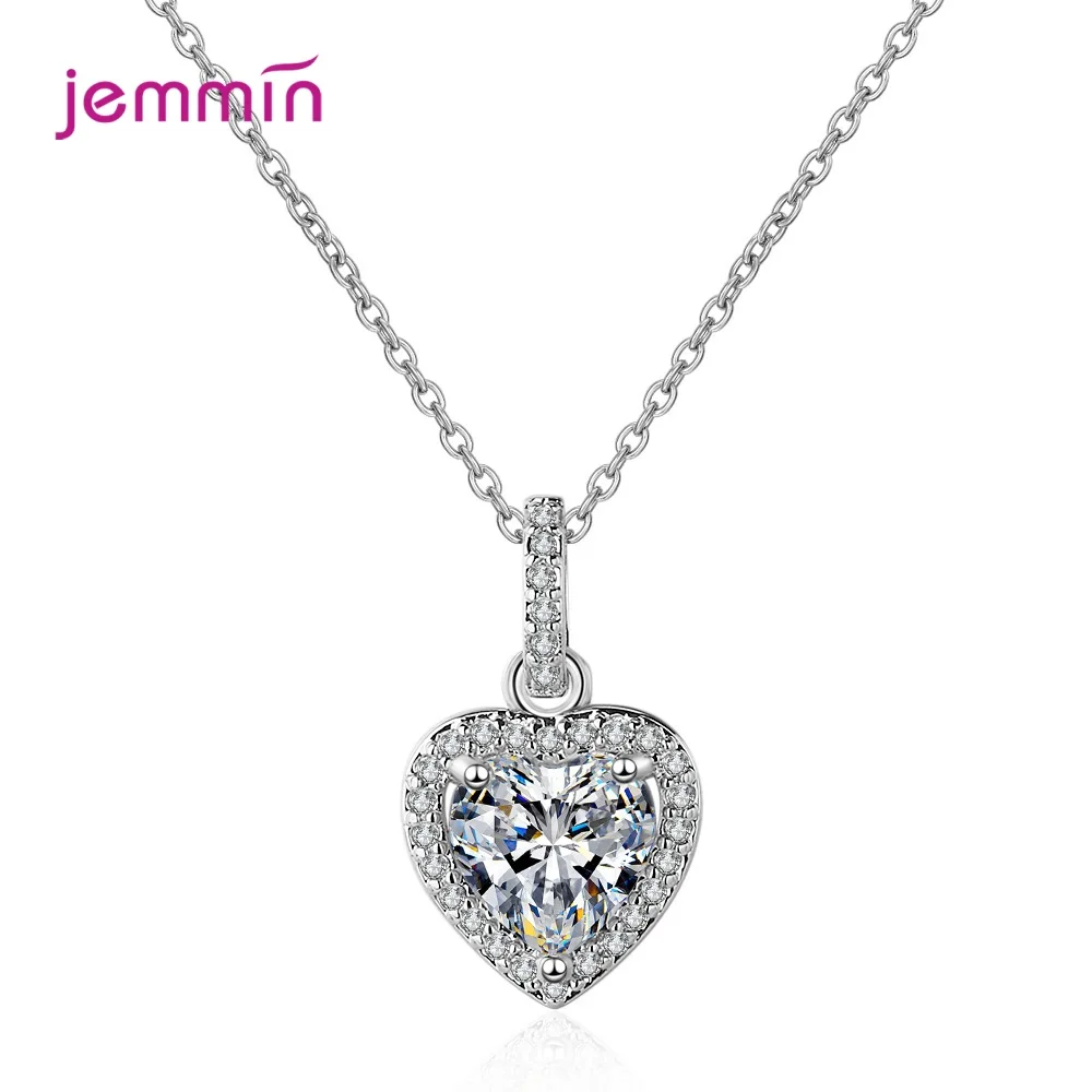 

Drop Shipping Sparkling Heart Shape Pendant Necklace For Women Genuine 925 Sterling Silver Charm Necklace With Sparkling Crystal