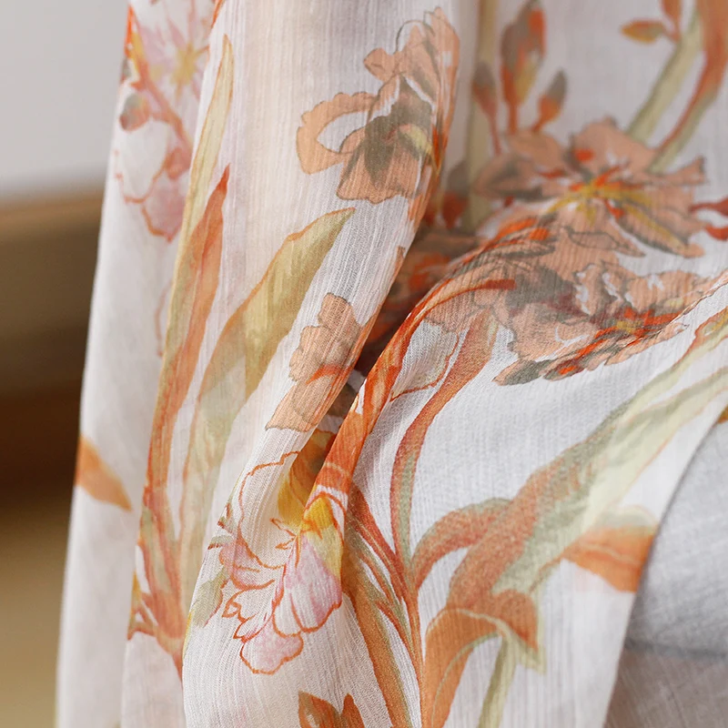 The Cloth Orange Flower Printed Crinkle Chiffon 100% Silk Materials Summer Dress DIY clothes fabrics Freeshipping | Дом и сад