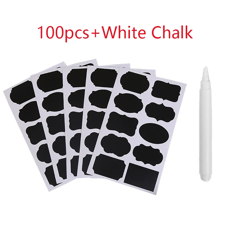 

50/100pcs Blackboard Stickers with 1 White Marker Pen Kitchen Waterproof Label Sticker Home Jars Bottles Blackboard Tags