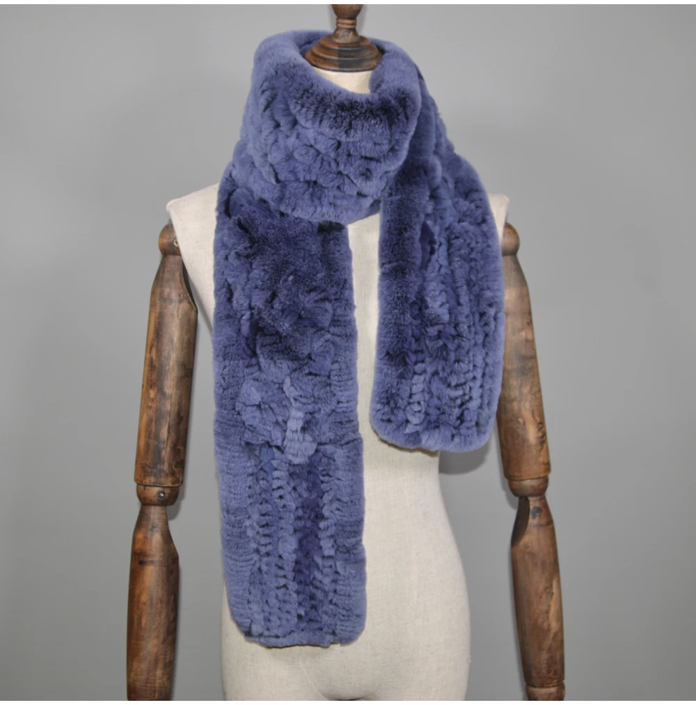 Winter Long Style Women Real Rex Rabbit Fur Scarf Rex Rabbit Fur Warm Soft Ring Scarfs High Quality Knit Rabbit Fur Scarves