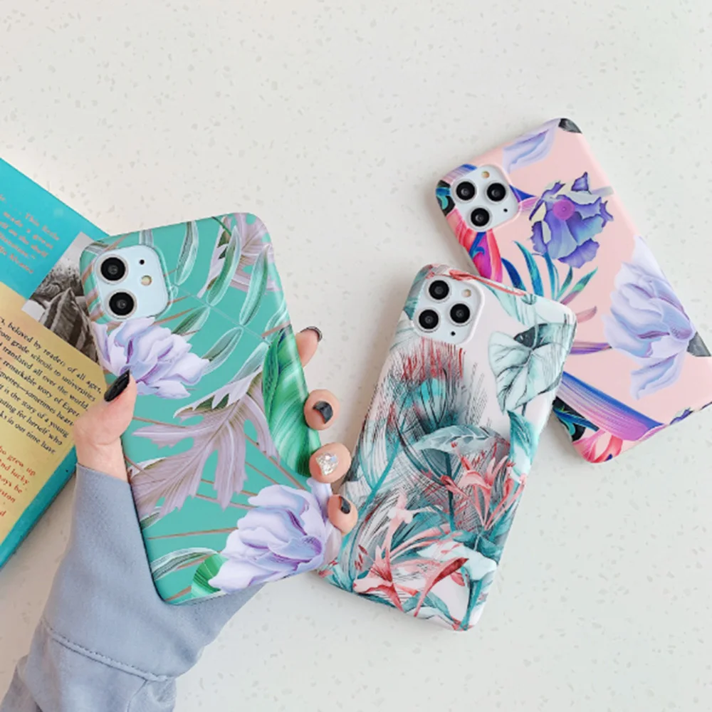 

Fashion Shockproof Watercolor Floral Leaf Phone Case For Apple iPhone 11 Pro XR X XS Max 7 8 6 6S Plus Soft Silicone Back Cover