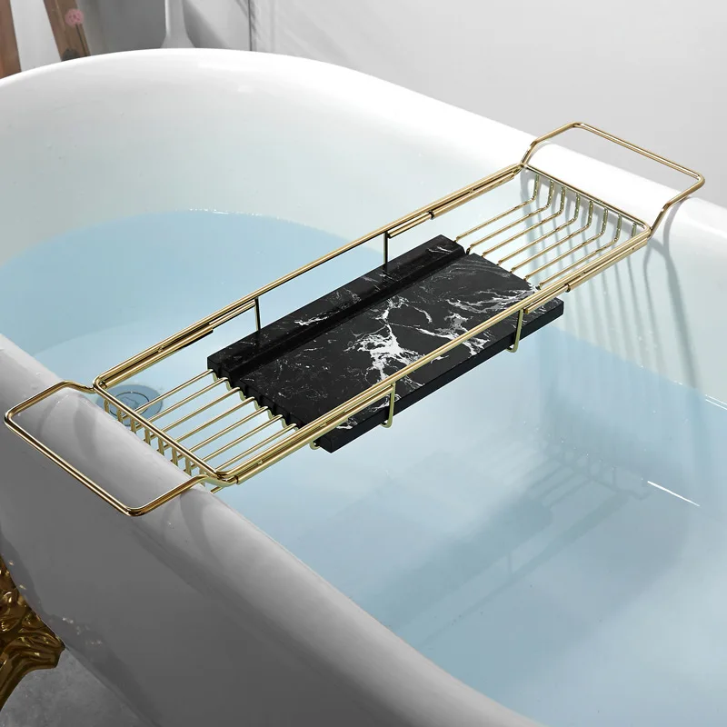 

Tuqiu Bathtub Shelf Gold Bathtub Tray Adjustable Bathtub Caddy Organizer Bathroom Shelves Brass Marble Shelf Wine Tablet Holder