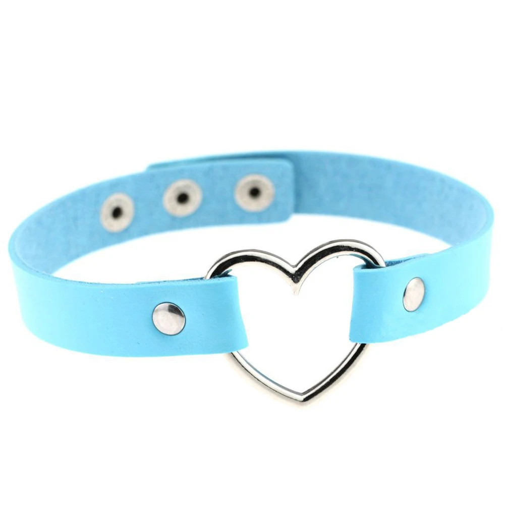 

Fashion Vintage Sexy Punk Gothic Leather Heart Studded Choker Necklace Round Adjustable Collar Necklaces Women Jewelry Rock