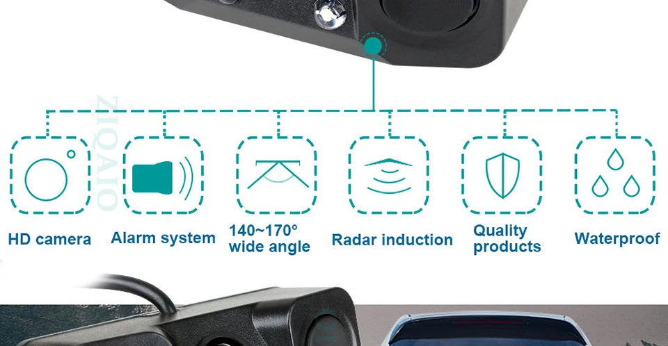 Car Rear View Camera 3 In 1 Dual Sensor Radar Sound Alarm Reversing Standby Camera Universal LED Lights Parking Camera HS042