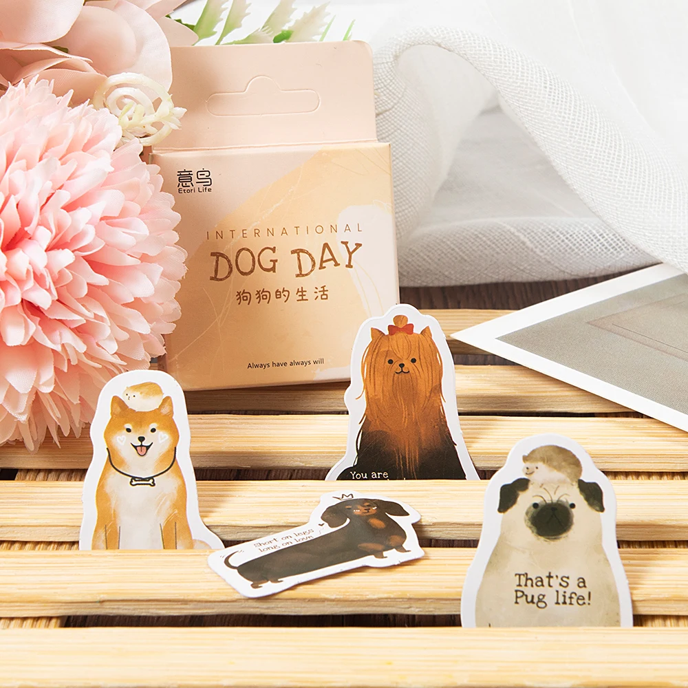

46Pieces Dog day Mini Boxed Stickers handbook Hand account Scrapbook materials handmade DIY decorative Animal home 4CM