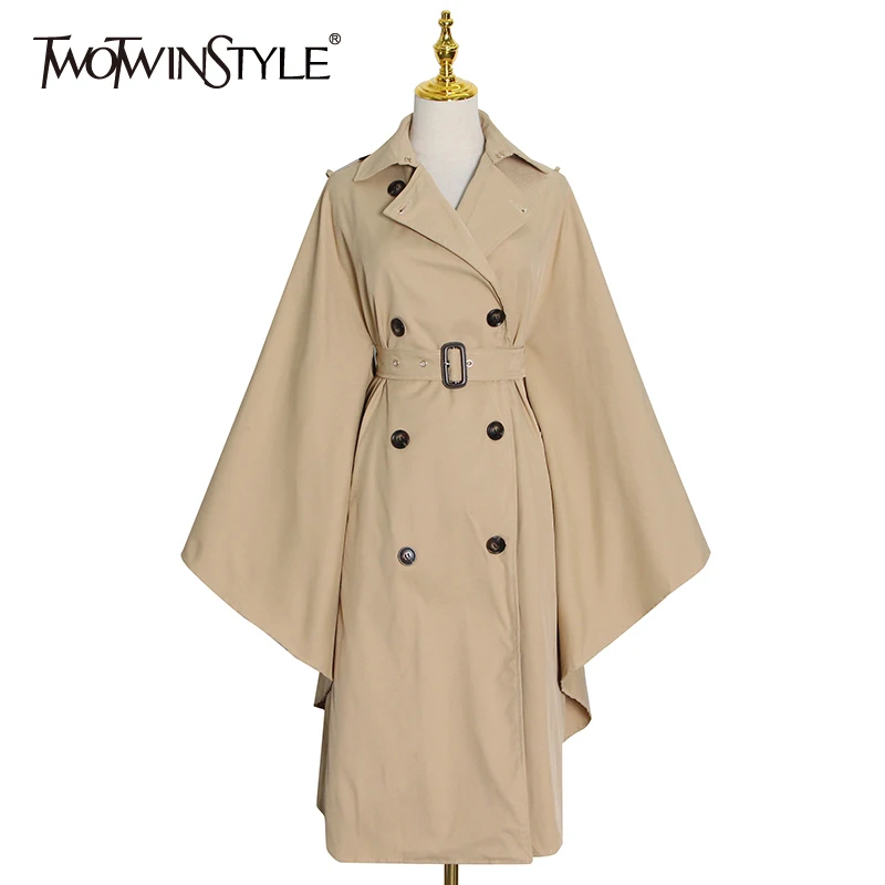 

TWOTWINSTYLE Korean Loose Jacket For Women Lapel Long Sleeve Double Breasted Casual Sashes Windbreaker Female Fashion Clothing