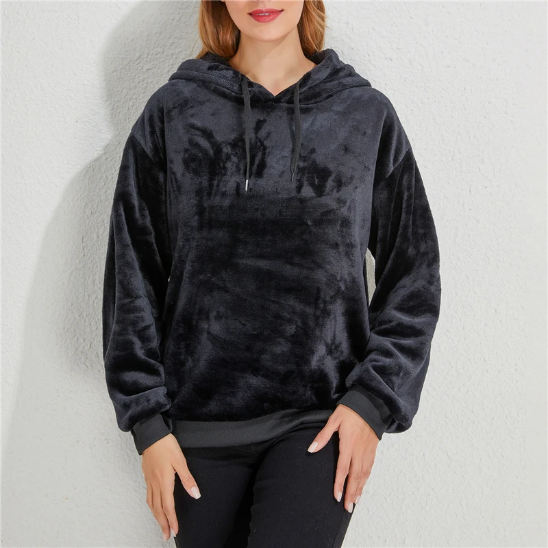 

Autumn Winter Hoodies Women Harajuku Loose Casual Warm Hoodies Ladies Fleece Flannel Pullover Female Sweatshirt Solid Hooded Top