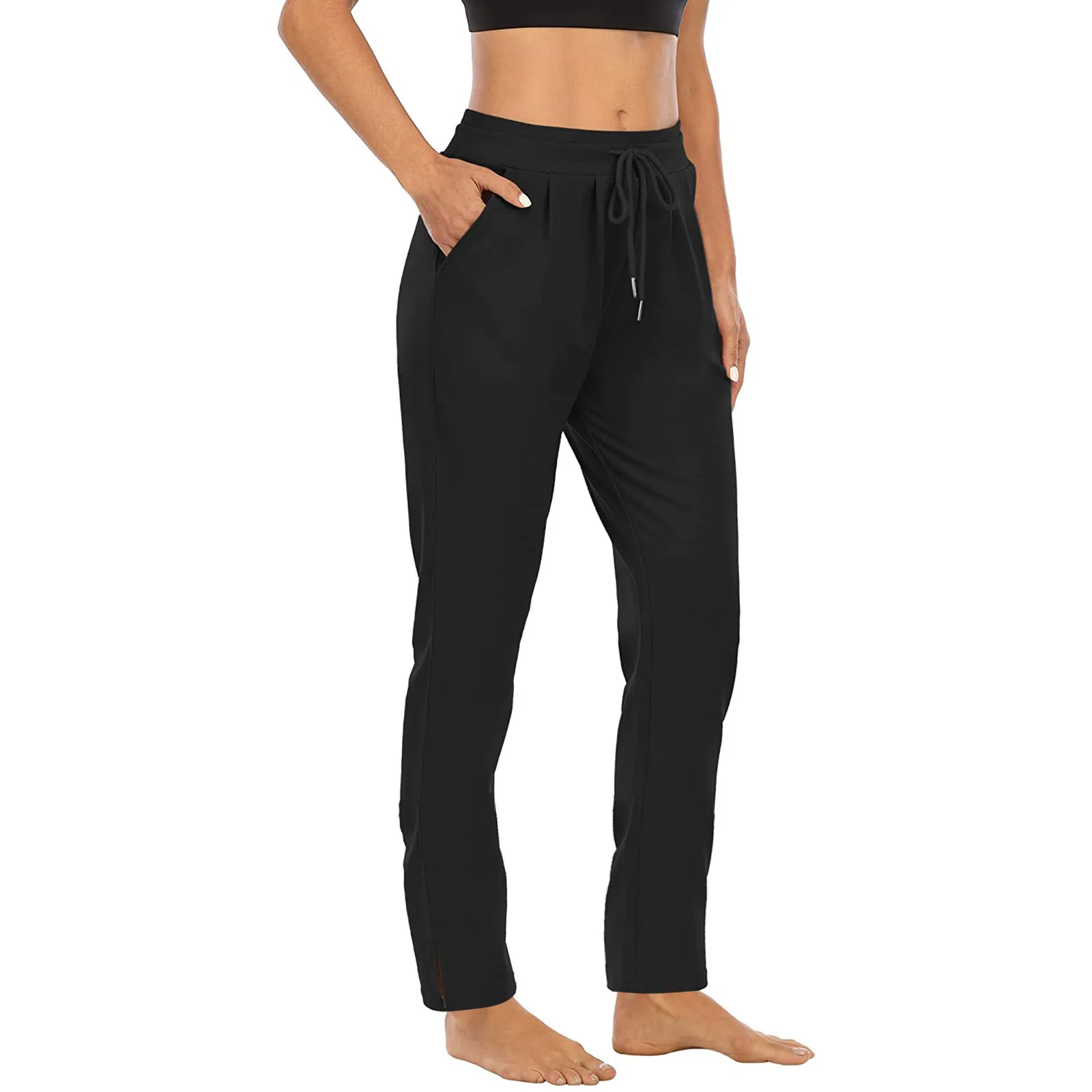 

Casual Pants Fashion Women's Pure Color High Waist Lace Pocket Sports Fitness Yoga Wide Leg Pants