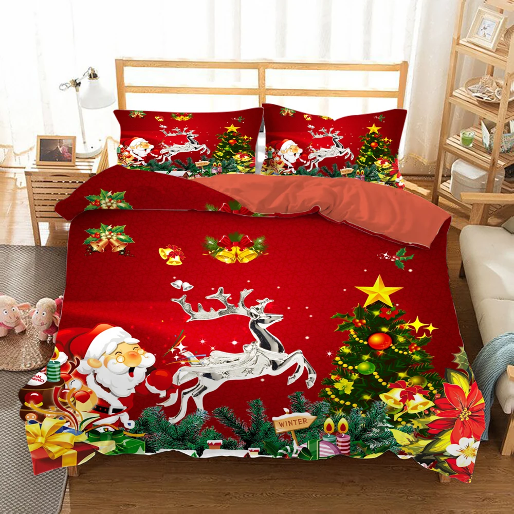 

Высококачественное постельное белье с рисунком серебряного оттенка и Санты, комплект из трех предметов, простыня, пододеяльник, наволочка, ...