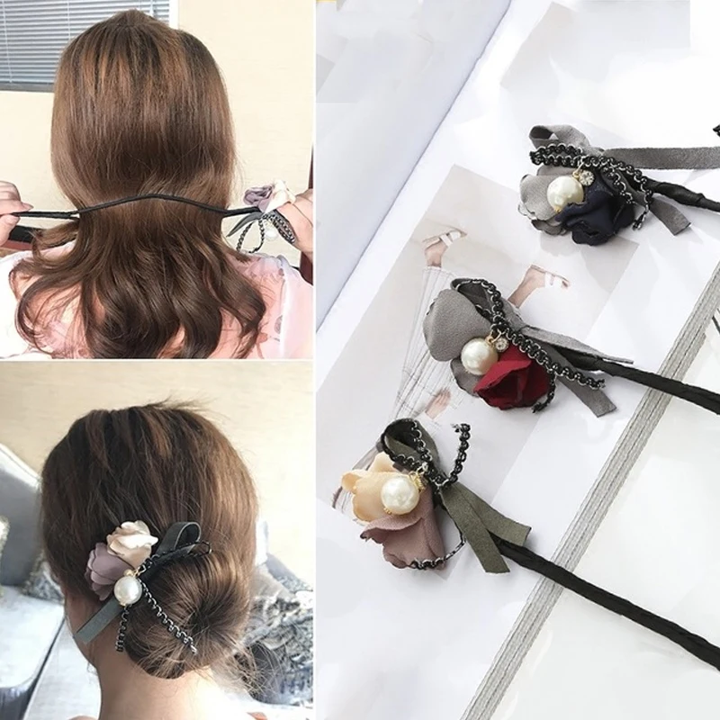 

Pearl Flowers Hairpin for Girls Fixed hair Scrunchies Hairclip Fluffy Meatball Hairband Fashion Hair Accessories