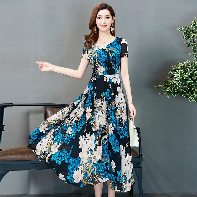 

Женское винтажное шифоновое платье макси, элегантное офисное платье с цветочным принтом, свободное платье, лето 2020