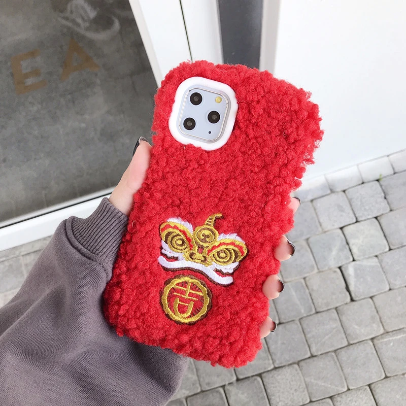 

New Chinese style lion dance for iPhone 11 6 7 8 X XR XS small waist phone case for iPhone 11Pro XS MAX 6 Plus plush Coque