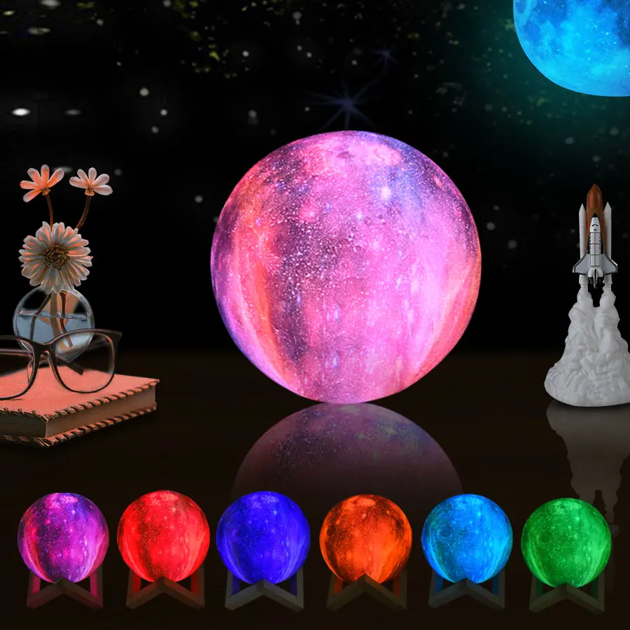 

16 Color 3D Print Star Moon Lamp Creative Child Gift Touch Sensor USB Charging LED Night Light Galaxy Lamp Home Decor Drop Ship