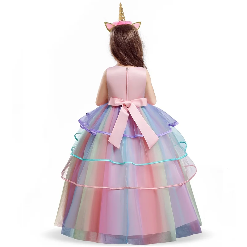 Длинное Тюлевое платье для девочек с единорогом свадебные платья цветами