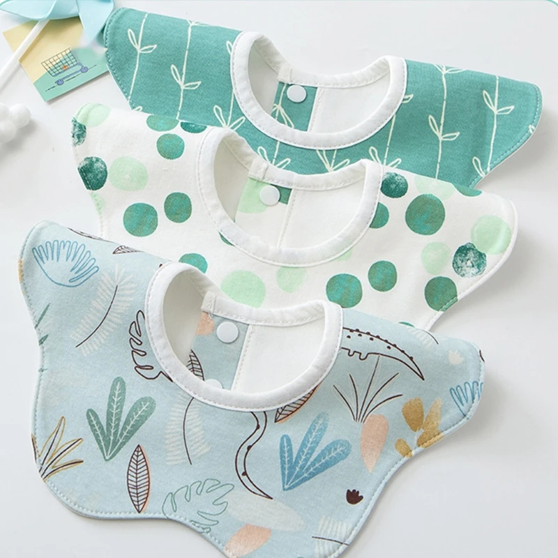 Babero con estampado de dibujos animados para beb&eacute;, toalla de Saliva de algod&oacute;n con p&eacute;talos redondos, delantal transpirable impermeable, pa&ntilde;uelos de rotaci&oacute;n de 360 grados para reci&eacute;n nacidos-2