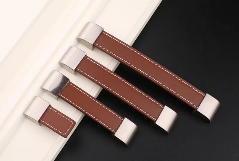 Кожаные современные дверные ручки для мебели выдвижной ящик и ручка кухонного