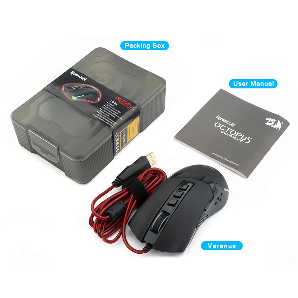 Игровая мышь Redragon M712 RGB USB проводная 10000DPI 9 Кнопок эргономичная для настольного