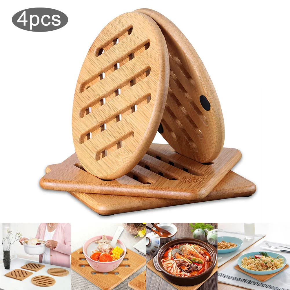 Термостойкий Нескользящие бамбуковые подставки под горячее для Кухня стол 4 шт.