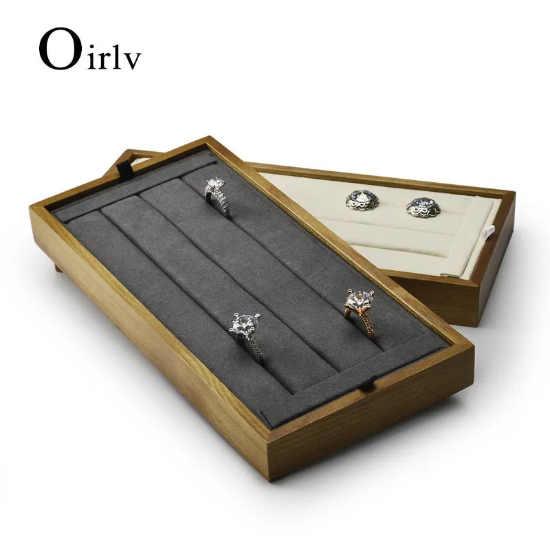 Oirlv Solid Wood+ microfibe 12-Grids Rings/Necklace Storage Tray Shop Bangle Jewelry Display Tray Props