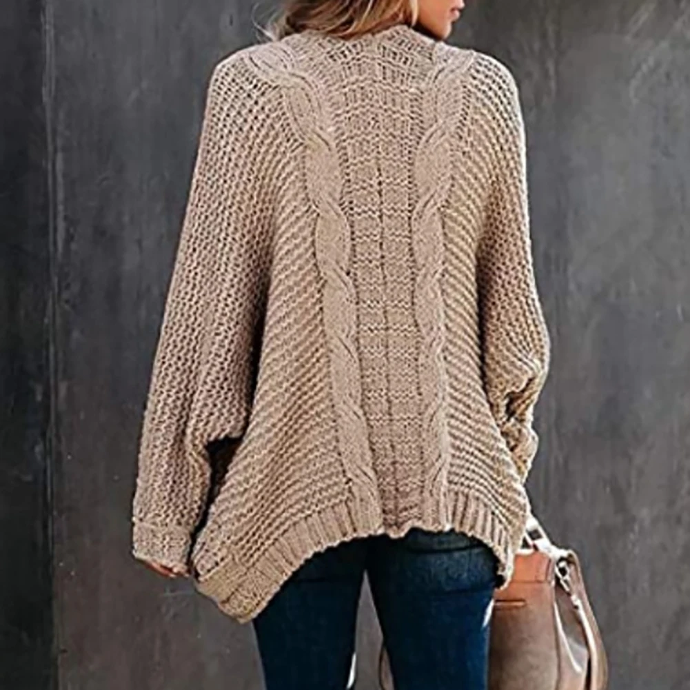 

Women Winter Solid Color Knitted Pocket Loose Large Size Cardigan Sweater Coat