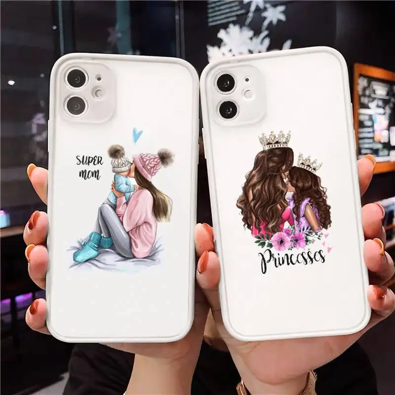 

Mom and baby Phone Case Clear matte transparent For white iPhone 7 8 x xs xr 11 12 pro plus max mini Funda