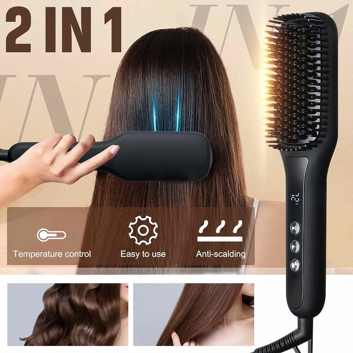 

2 In 1 Hot Air Brush Hot Air Comb Roller Straight Hair Electric Dryer Salon Home Hair Straightener For Dry Wet Hair