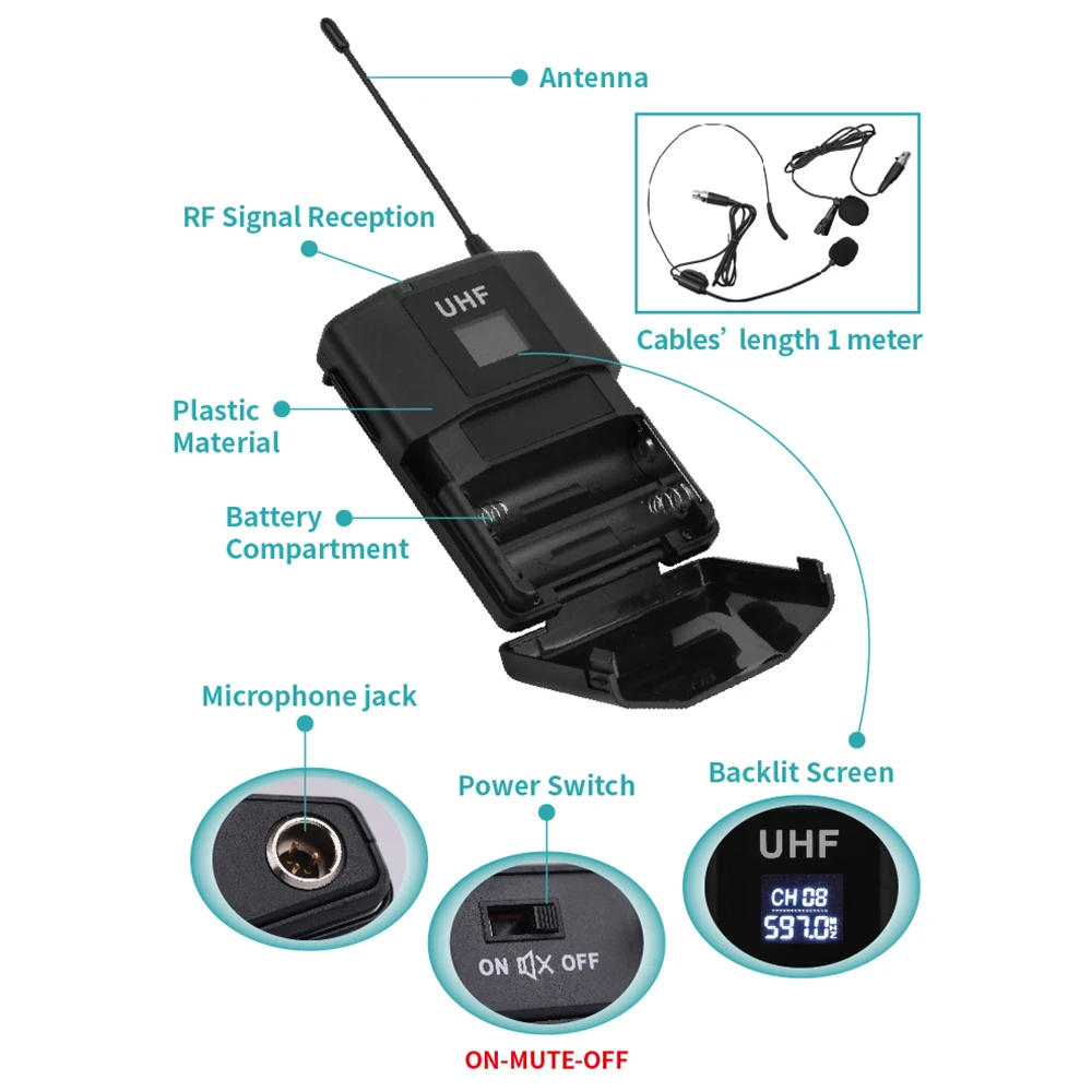 EYK E100 UHF беспроводной двойной корпус микрофон с гарнитурой и лацканом на