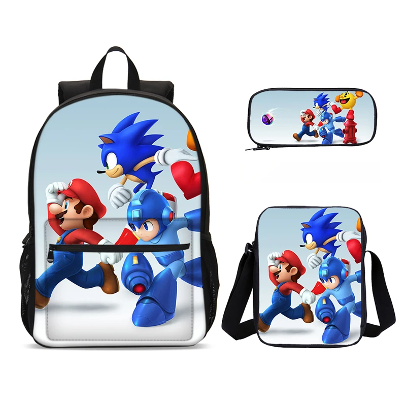 

Super Mario Vs Sonic Kids Backpack Printing School Bag Set For Teenager Children Girls Bookbag Satchel Schoolbag Mochila Escolar
