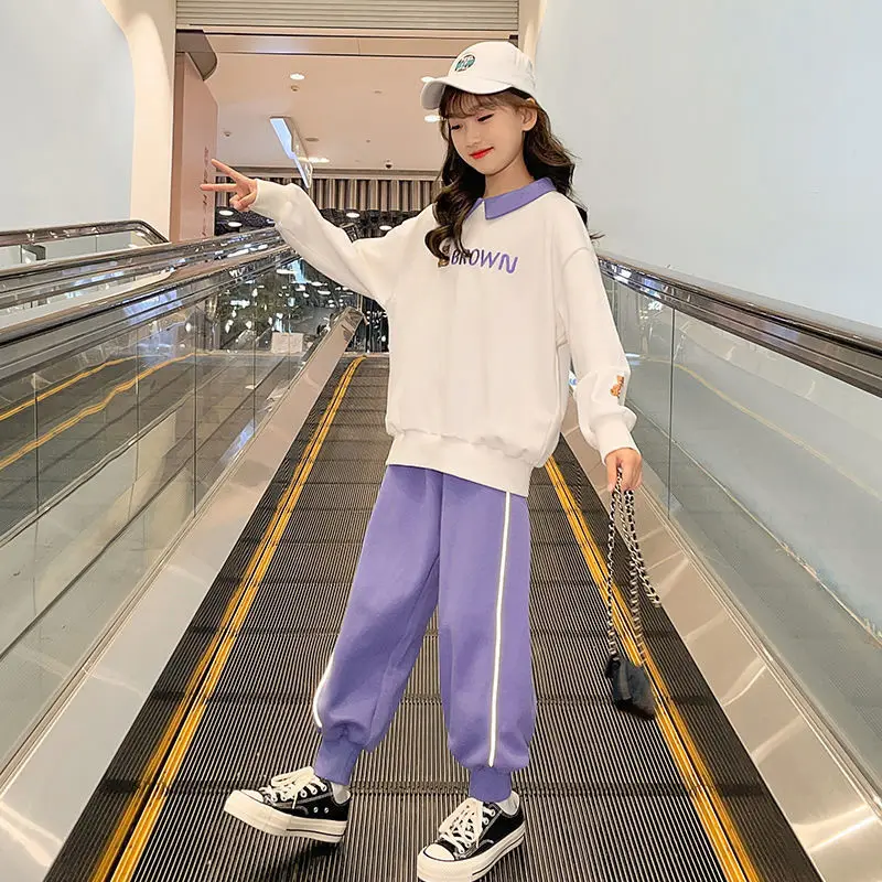 

Комплекты одежды для девочек-подростков 6, 8, 10, 12 лет, Осенняя детская одежда, свитшот с капюшоном и брюки, детские спортивные костюмы из 2 пре...