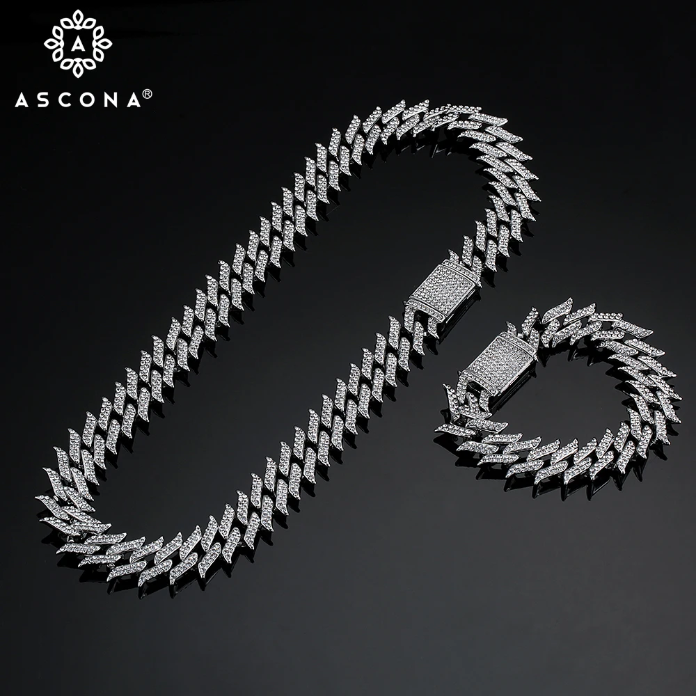

Ice Out Hip Hop Thorns Spiked Cuban Link Chain Necklace Man's Bling Rhinstone Gold Bracelet Women's Luxury Rapper Jewelry Gifts