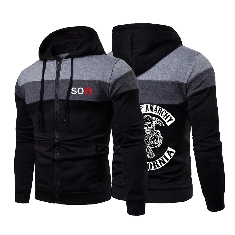 

2021 New Sons Of Anarchy SOA SAMCRO Spring AutumnMen Custom Zipper Hooded Sweatshirt High Quality Splicing Hip Hop Tops