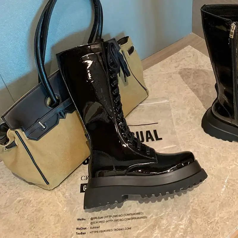 Сапоги Krazing Pot из спилковой коровьей кожи с круглым носком на толстом высоком