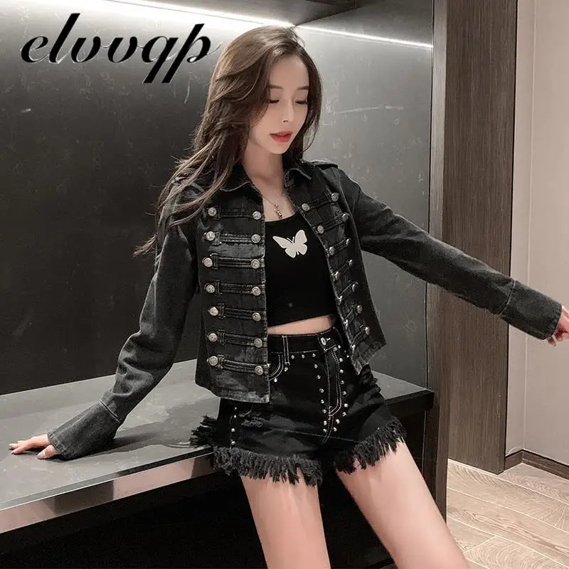 Новинка Ретро стиль милитари красивая со стоячим воротником джинсовый куртка