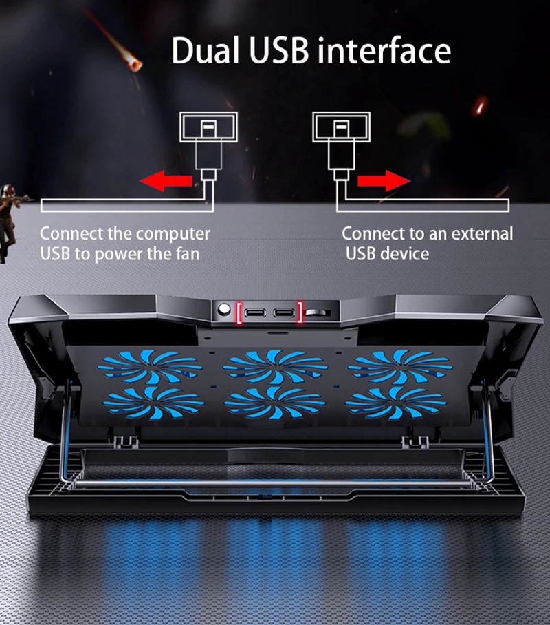 

15.6 Inch Gaming Laptop Cooler Six Fans Two USB Ports Silent Laptop Cooling Pads Portable Adjustable Notebook Stand For Laptop