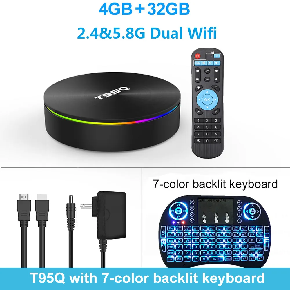 4G 32G backlit i8 Lemado T95Q ТВ приставка Android 9,0 S905X2 4 Гб ОЗУ 64 Гб ПЗУ поддержка 4K 2,4G+ 5,8G двойной wifi Bluetooth 4,1 Смарт ТВ приставка Android - Цвет: 4G 32G backlit i8