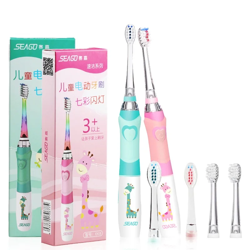 

SEAGO Children Electric Sonic Toothbrush for 3-12 Ages Kids LED Toothbrush Smart Timer + Soft Bristle 3 Replacement Brush Heads